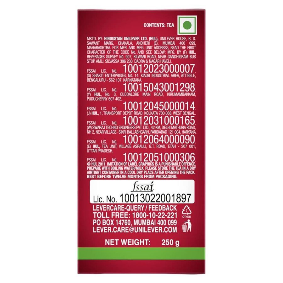 Brooke Bond Red Label Tea - 250 g Carton