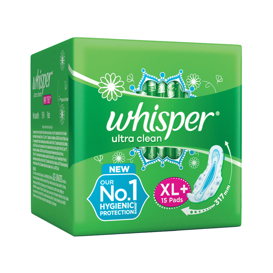 Whisper Ultra Clean Sanitary Pads - XL Plus - 15 pcs