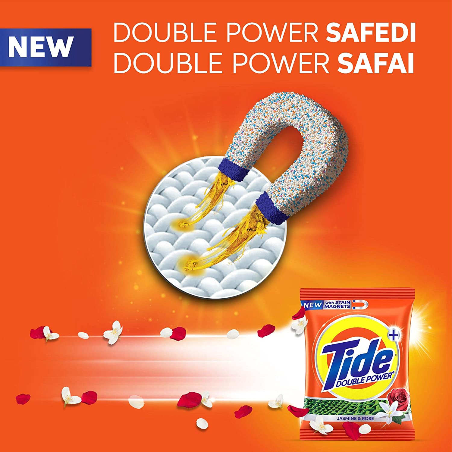 Tide Plus Double Power Detergent Powder-Jasmine & Rose - 500 g