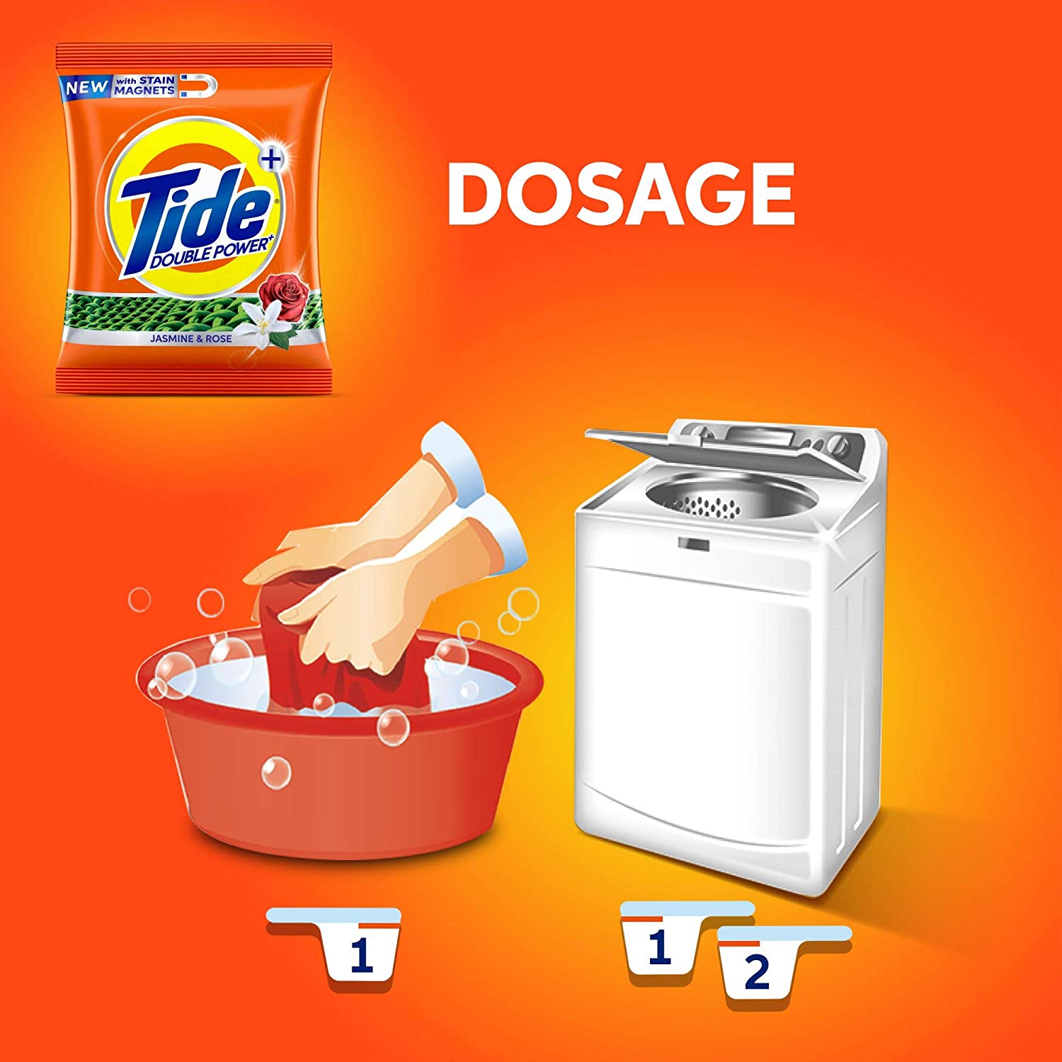 Tide Plus Double Power Detergent Powder-Jasmine & Rose - 500 g