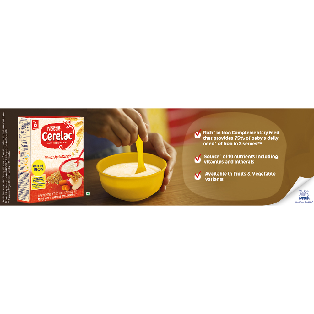 Nestle Cerelac with Milk Wheat Apple Carrot (From 6-12 Months) - 300 g