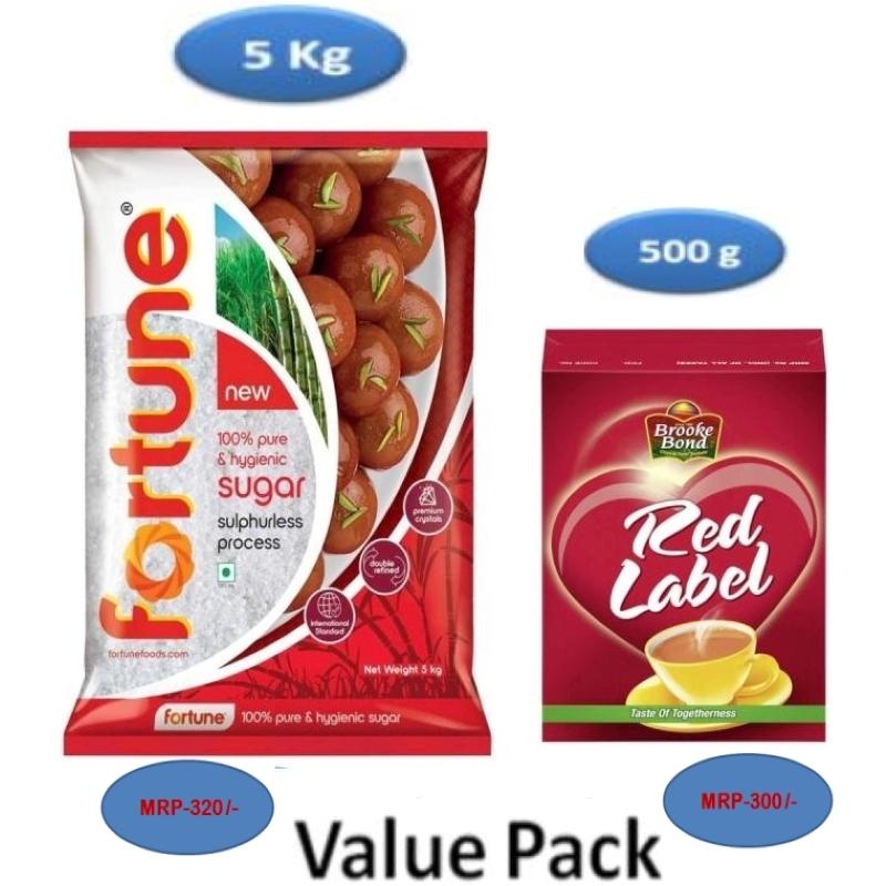 Fortune Sugar 5 kg + Red Lebal Tea 500g - 
